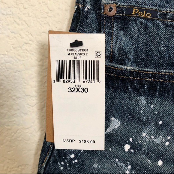 POLO RALPH LAUREN Mens 32x30 The Classic Fit Jeans Whiskered Paint Splash NWT - Picture 5 of 15